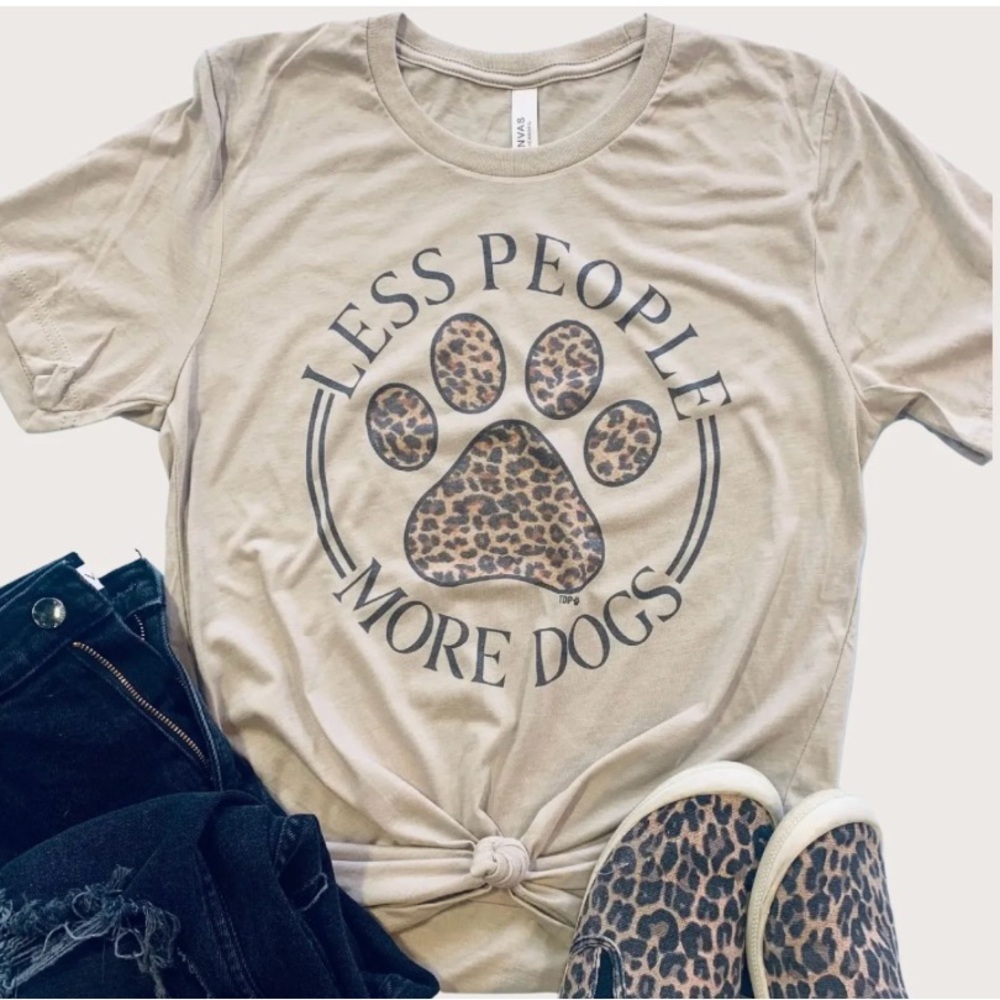 NWT Bella Canvas Tan Leopard LESS PEOPLE MORE DOGS T-Shirt MED